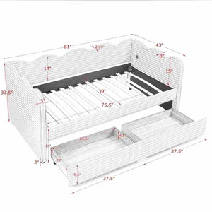 Gingham Daybed With USB Charging Port, Wave-Shaped Design