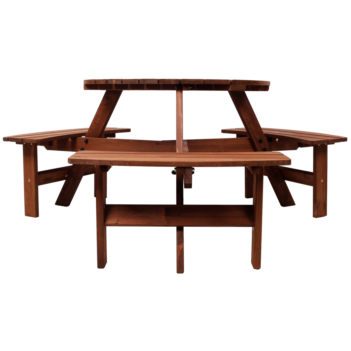 Wooden Kids Picnic Table with 3 Built-in Benches and Umbrella Hole