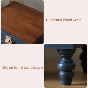 Vintage Farmhouse Nightstand with Floral Knobs, 3 Drawers, Antique Blue