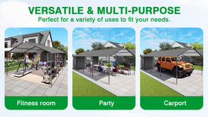12x25 FT Galvanized Steel Carport with Shelter and Shed