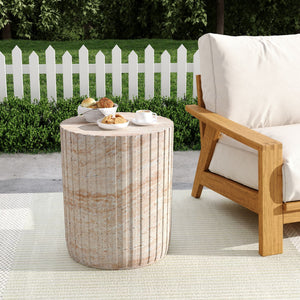 Elegant Outdoor / Indoor Lightweight Concrete Side Table With Travertine - Beige - Best Buy Furniture