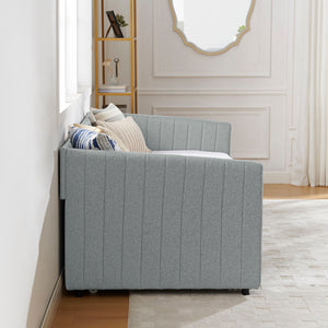 Upholstered Daybed With Trundle With Vertical Stripes