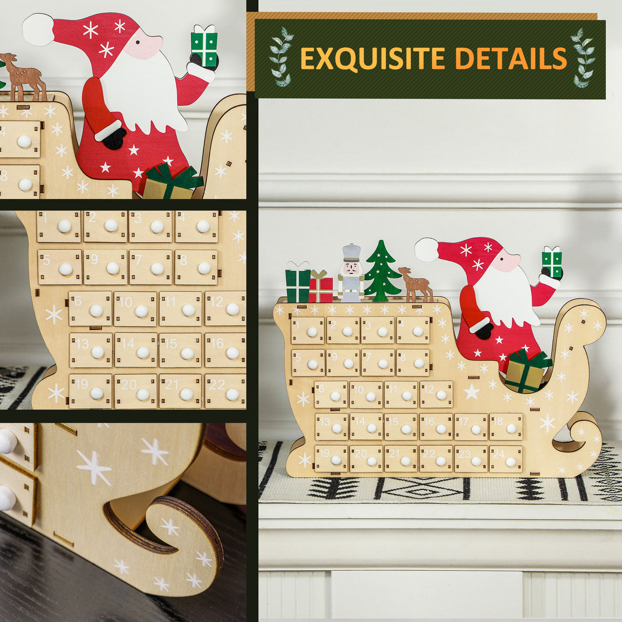 HOMCOM Christmas Advent Calendar with 24 Countdown Drawers