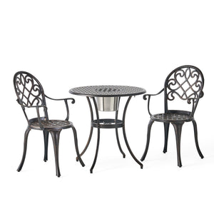 3 Piece Outdoor Aluminium Cast Bistro Set With Ice Bucket - Copper - Best Buy Furniture