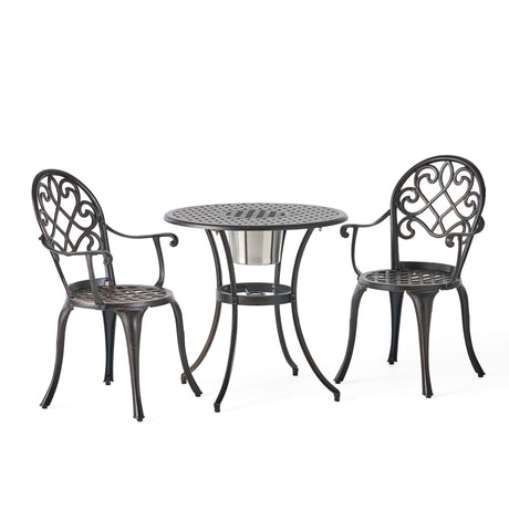 3 Piece Outdoor Aluminium Cast Bistro Set With Ice Bucket - Copper - Best Buy Furniture