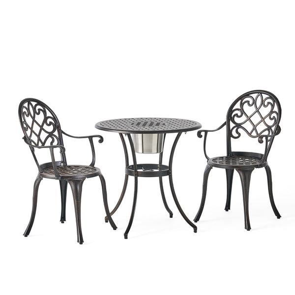 3 Piece Outdoor Aluminium Cast Bistro Set With Ice Bucket - Copper - Best Buy Furniture