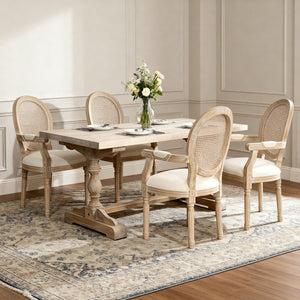 French Vintage Upholstered Fabric Dining Armchair (Set of 2) - Beige