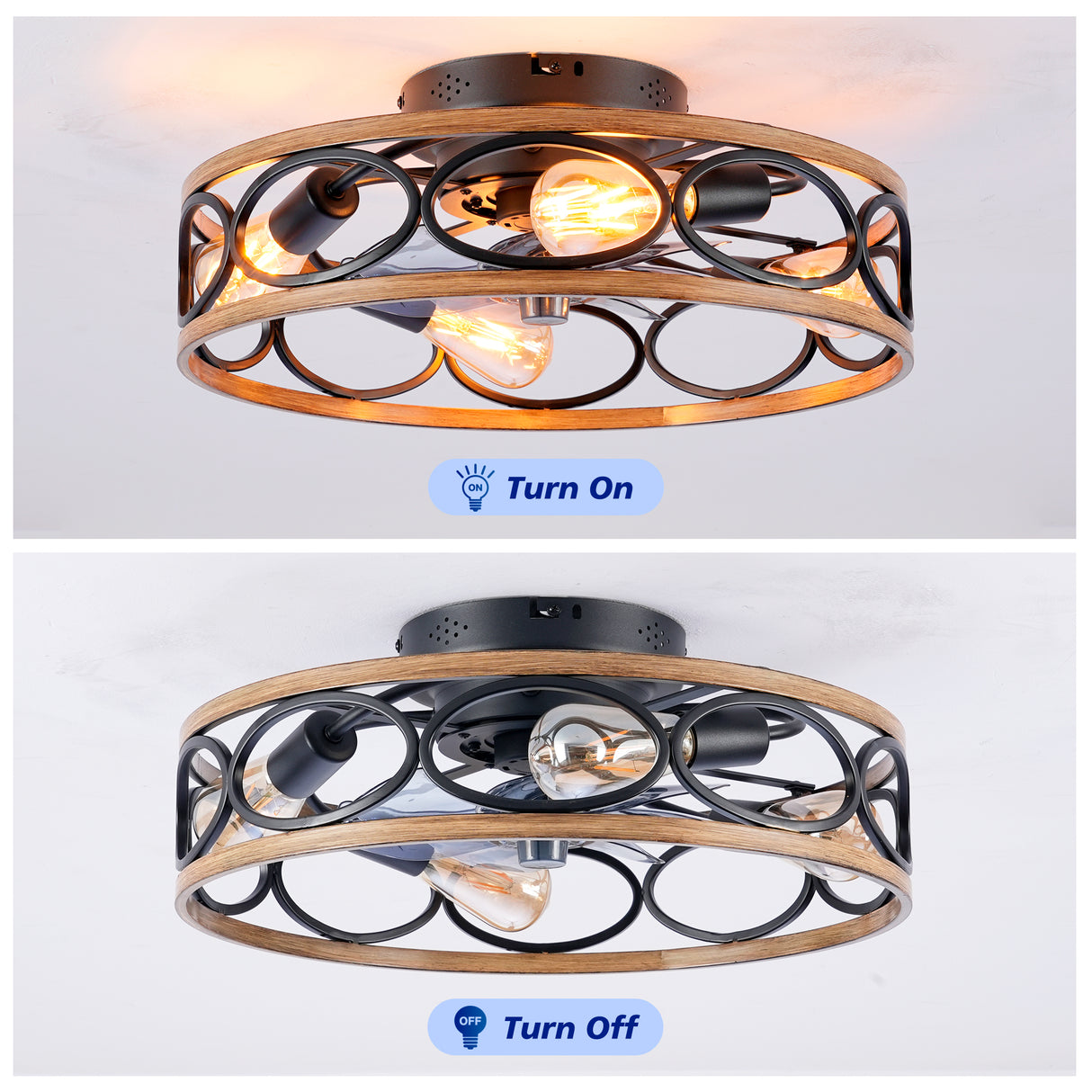 19-Inch 7-Blade Caged Flush Mount Ceiling Fan with Remote Control