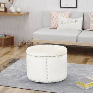 Elegant Round Ottoman Footstool With Studded Rim - Best Buy Furniture