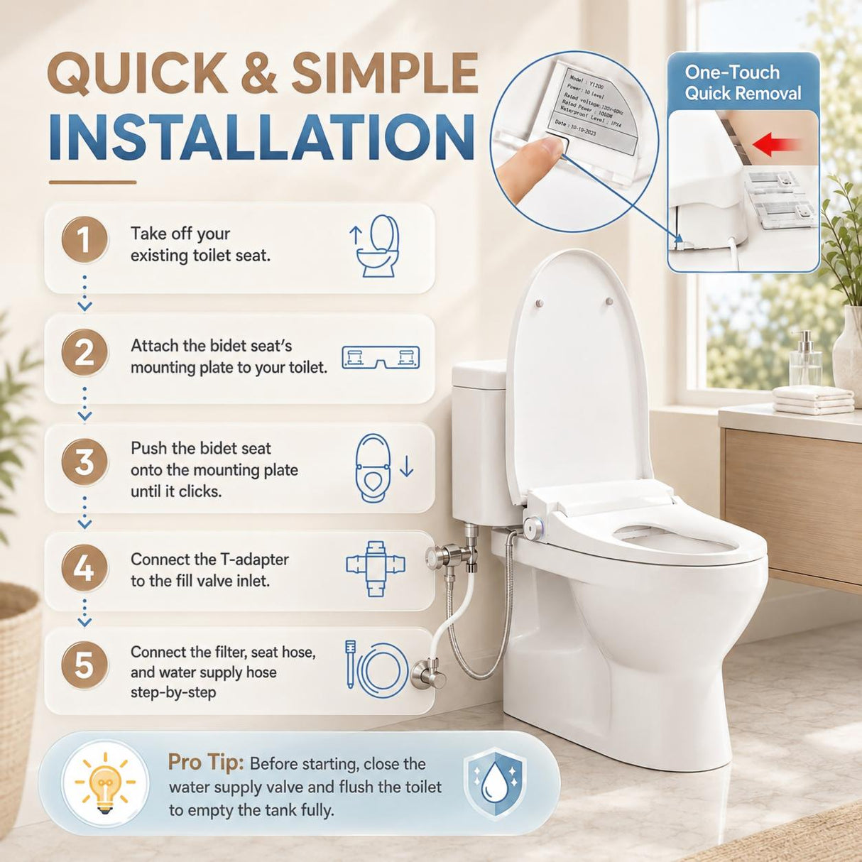 Smart Bidet Toilet Seat with Side Knob Adjustable Heated Seat