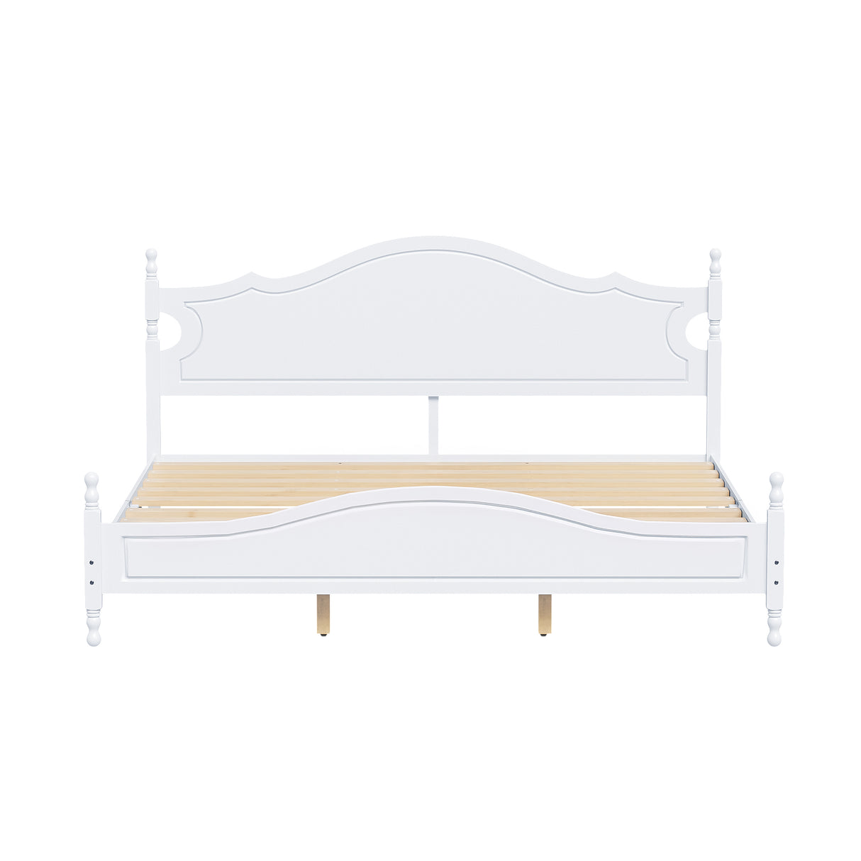 King Bed Frame with Headboard, Retro Style Wooden Platform Bed