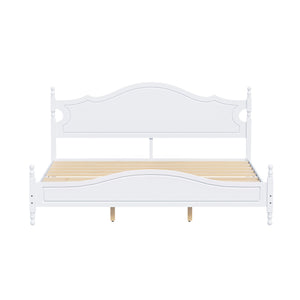King Bed Frame with Headboard, Retro Style Wooden Platform Bed