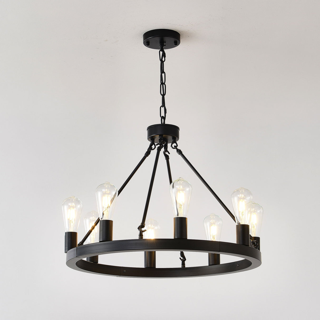 6 Light (No Bulbs) Wagon Wheel Chandelier Farmhouse Modern Small Round Chandelier For Living Room Kitchen Island Foyer Hallway Entryway Bedroom Dining Room Light Fixture Ceiling Hanging - Matte Black
