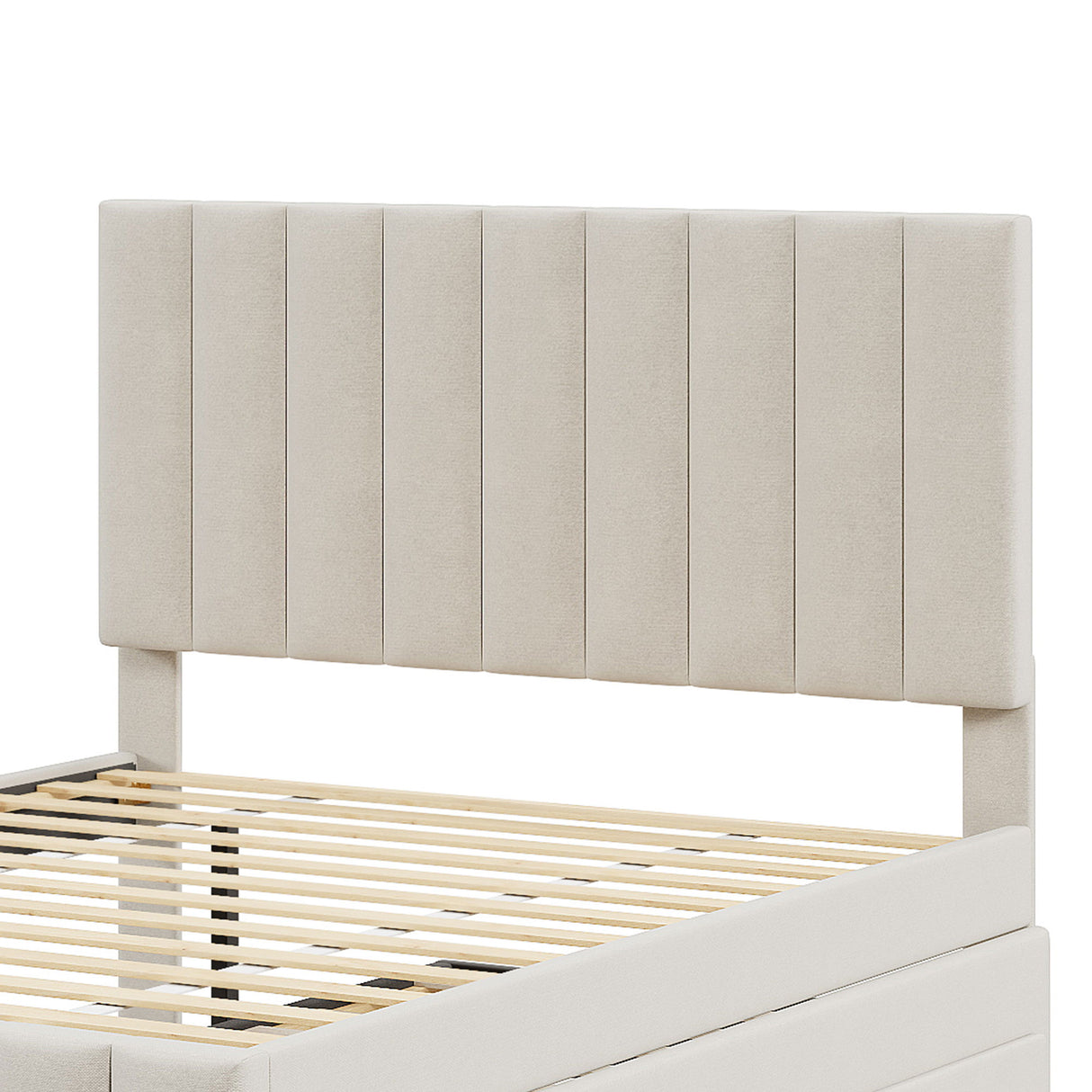 Upholstered Platform Bed With Twin Size Trundle And 3 Drawers