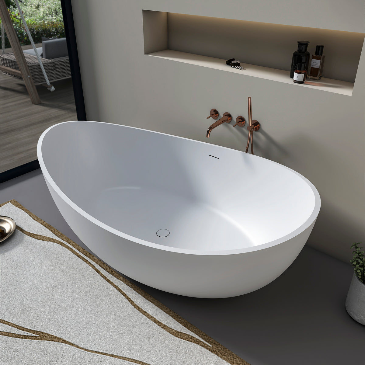 70 Inch Freestanding Solid Surface Soaking Bathtub