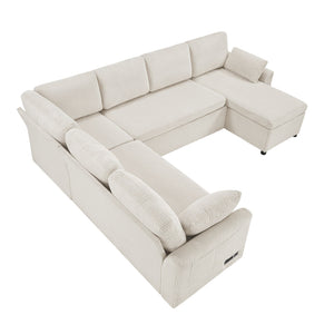 Convertible U-Shaped Sectional Sofa Bed With Reversible Chaise