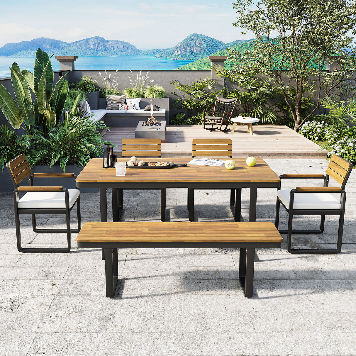 6-Piece Outdoor Dining Set with Acacia Wood