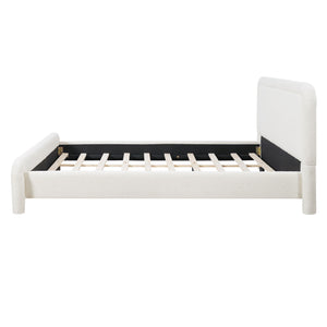 Upholstered Platform Bed Frame With Curved Headboard, Wood Slats Support