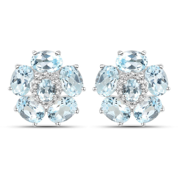 18K White Gold Plated 10.48 Carat Genuine Blue Topaz and White Topaz .925 Sterling Silver Earrings