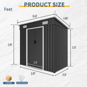 6x4ft Metal Shed with Sliding Door and Ventilation Vents