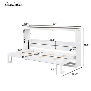 Murphy Bed With LED Light, Foldable Wall Bed Cabinet