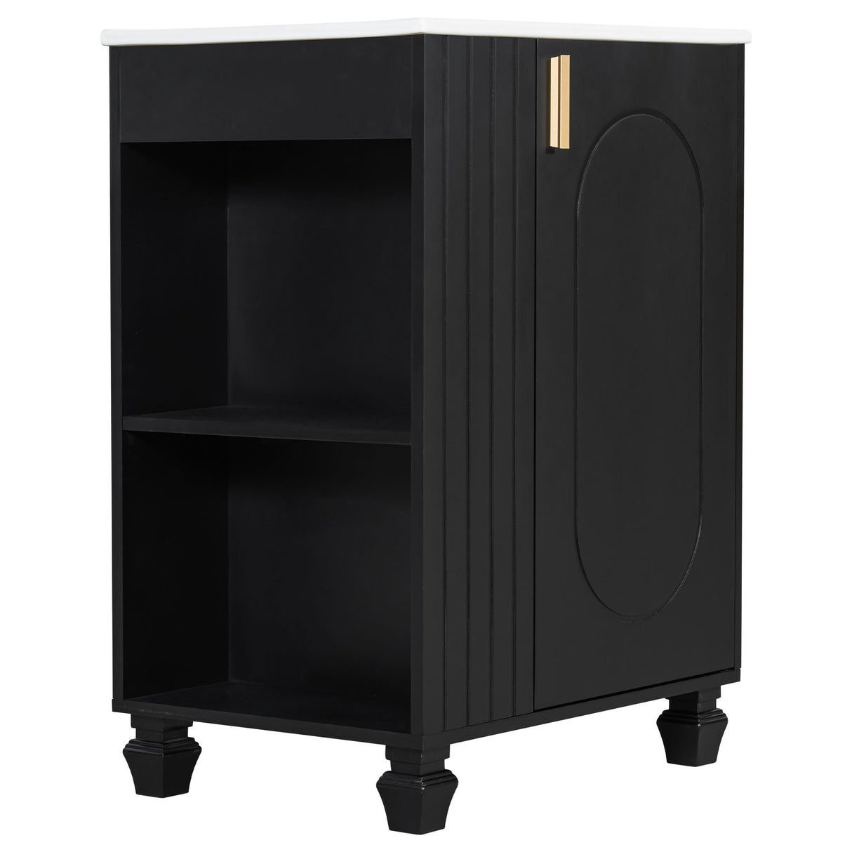 Classic Retro Bathroom Vanity With Sink, Door Shelf, Side Open Storage Frame
