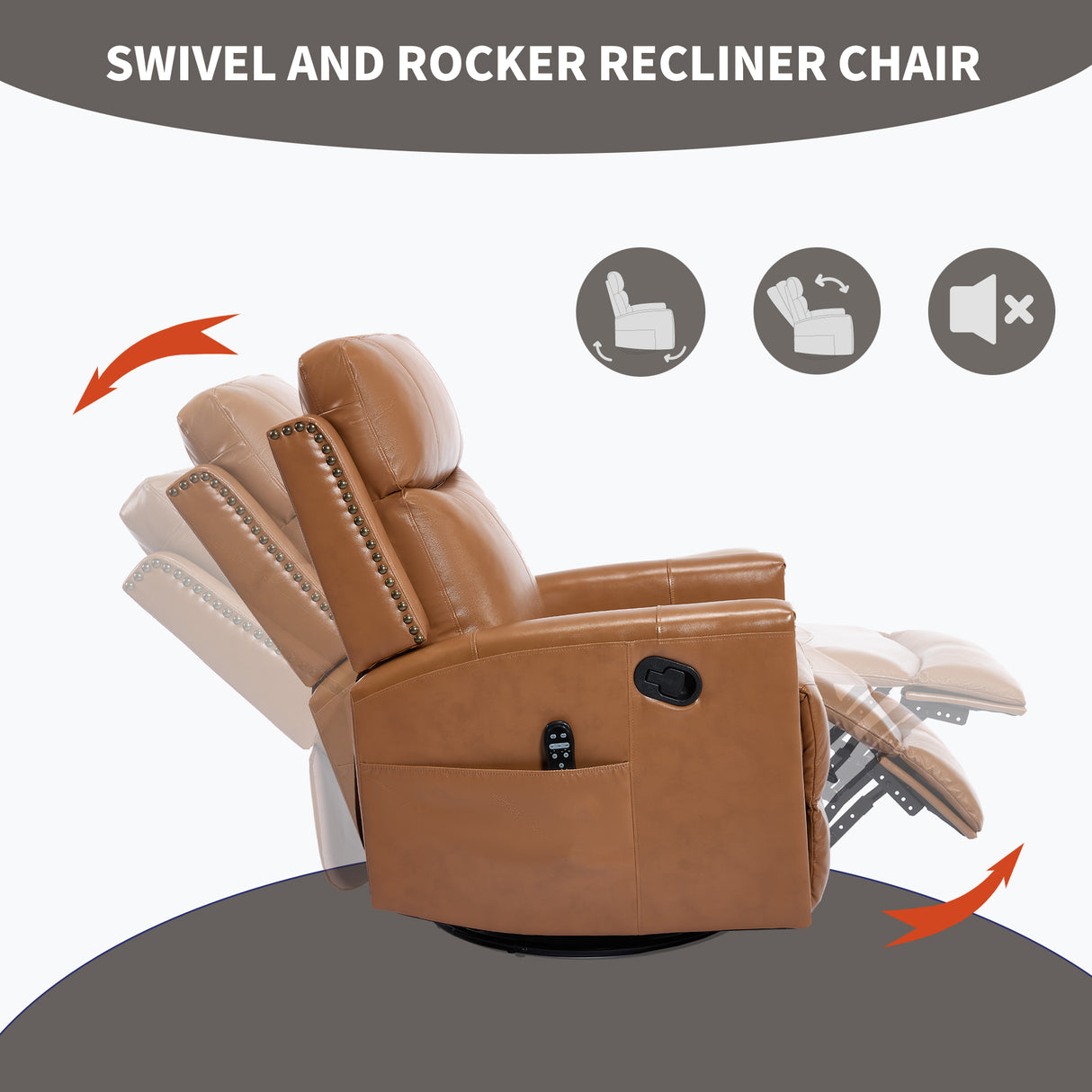 Orange Genuine Leather Heat Massage Manual Recliner Chair