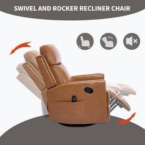 Orange Genuine Leather Heat Massage Manual Recliner Chair
