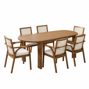 7-Piece Dining Table Set, 71" Oval Rubber Wood