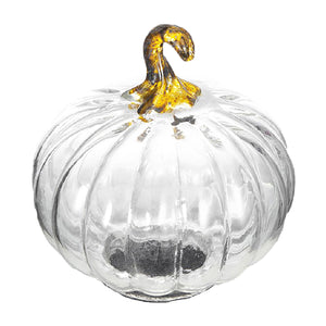 Set of 4 Clear Glass Pumpkin Decor
