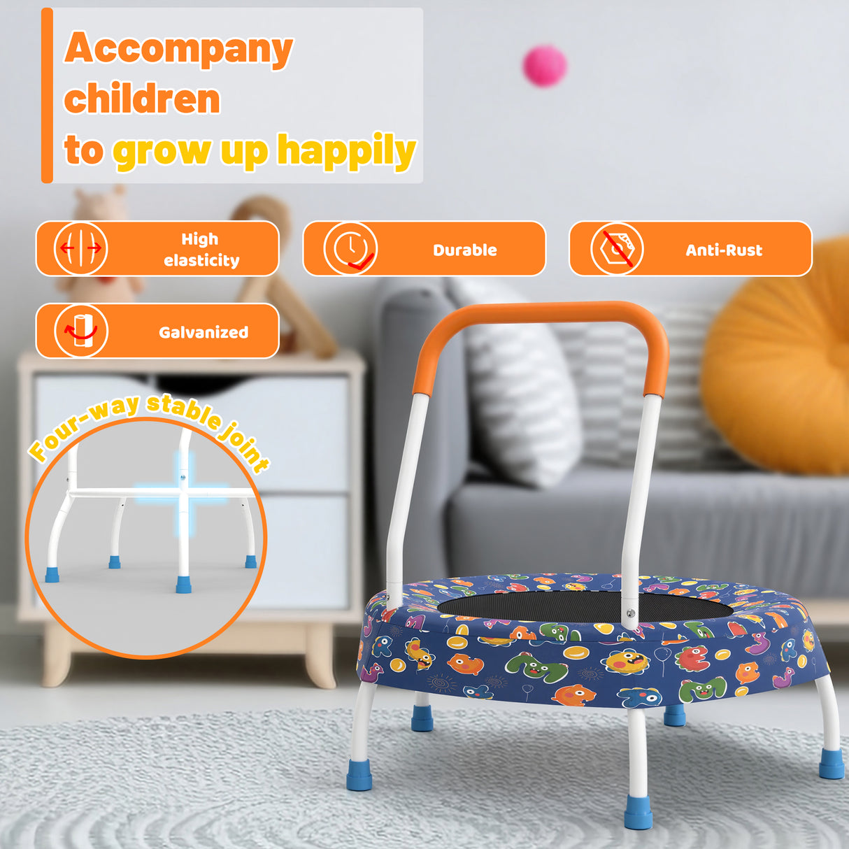 28-Inch Toddler Trampoline for Kids with Handle
