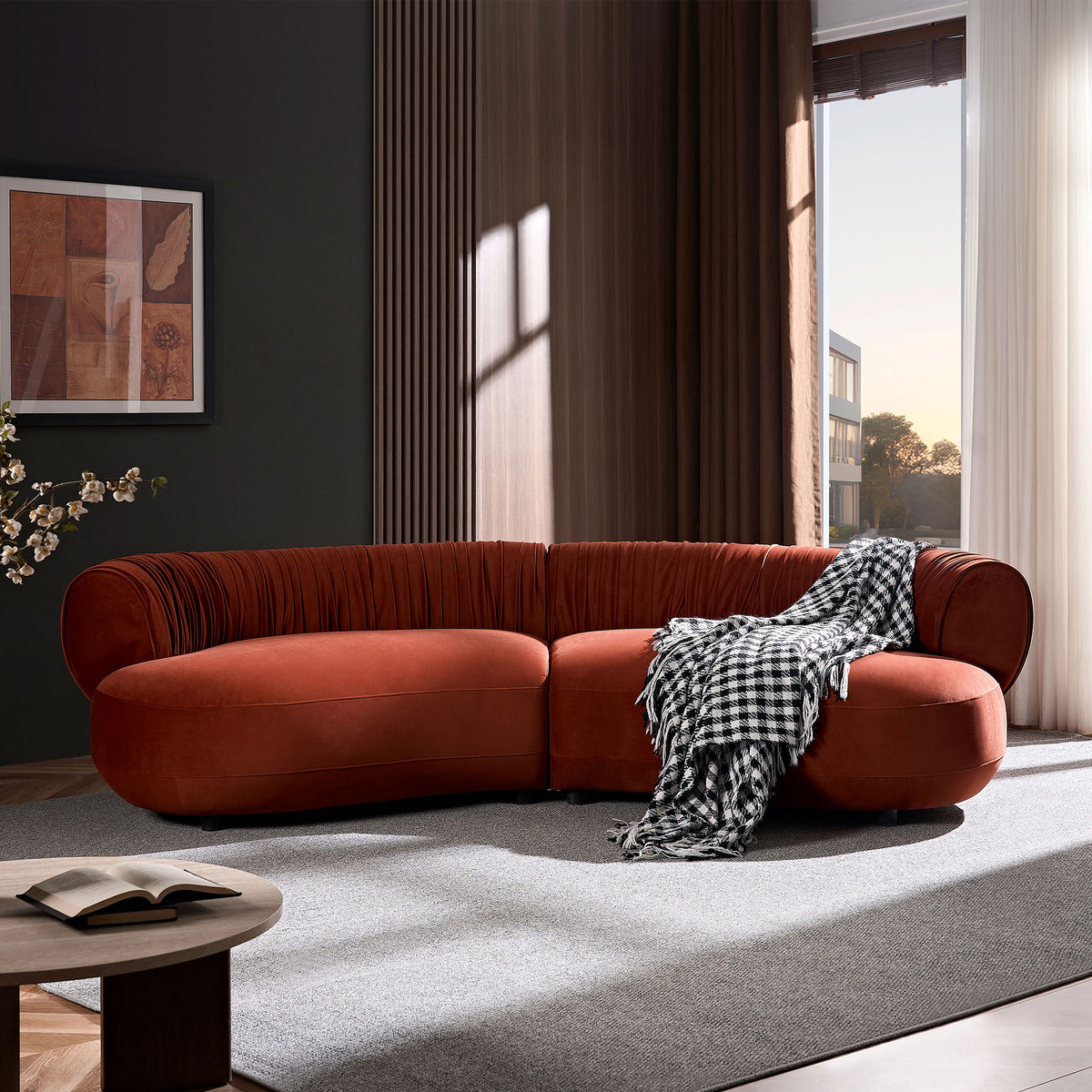 Modern Curved Sofa with Elegant Crescent Silhouette Design