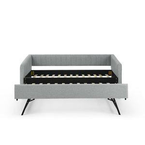 Upholstered Daybed With Trundle With Vertical Stripes