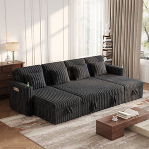 U Shaped Plush Corduroy Fluffy Sectional Sleeper Sofa
