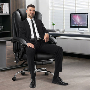 Massage Office Chair with Heat and 6 Vibration Points - Black Leather