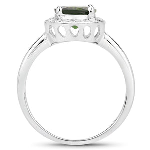1.90 Carat Genuine Chrome Diopside and White Topaz .925 Sterling Silver Ring