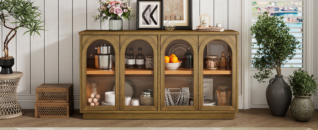 TREXM 4-Door Large Storage Buffet Cabinet with Glass Doors