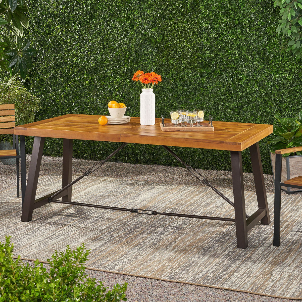 Outdoor Dining Table With Slat Wooden Panel And Turnbuckle Accents - Teak - Best Buy Furniture