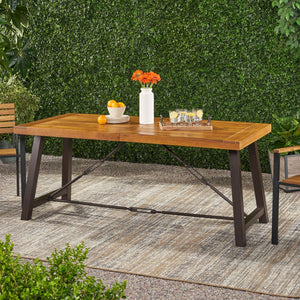 Outdoor Dining Table With Slat Wooden Panel And Turnbuckle Accents - Teak - Best Buy Furniture