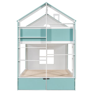 Full Size Bunk Bed with Storage Drawers & Shelves