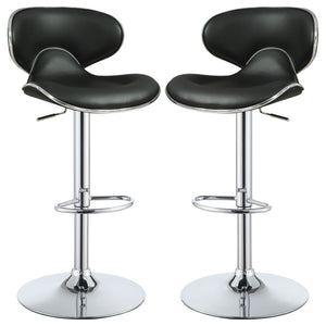 Bar Stool With Curved Design, Height Adjustable & Swivel Base (Set of 2) - Black