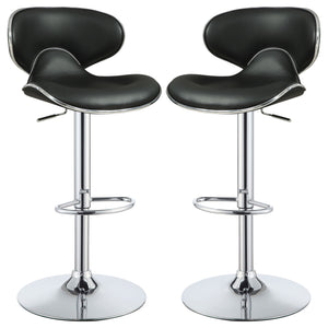Bar Stool With Curved Design, Height Adjustable & Swivel Base (Set of 2) - Black