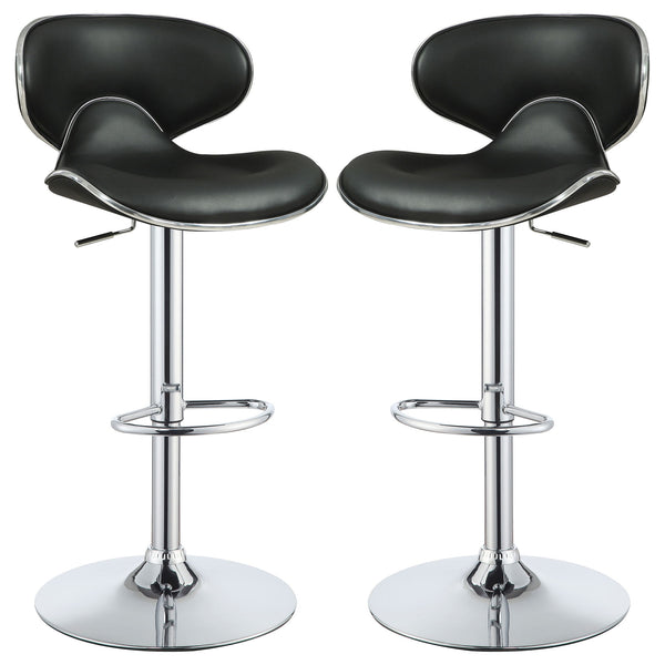 Bar Stool With Curved Design, Height Adjustable & Swivel Base (Set of 2) - Black