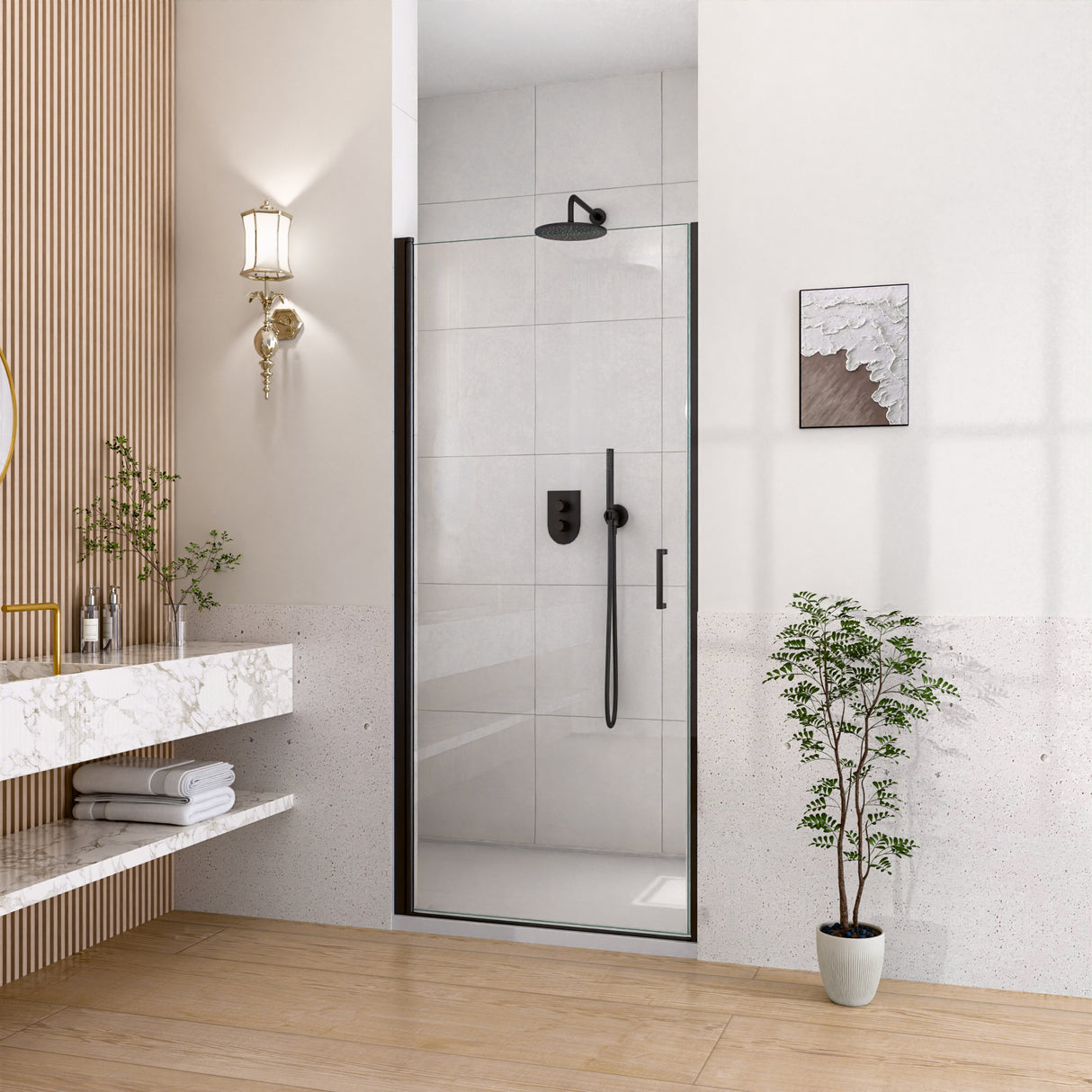 32" W x 72" H Semi-Frameless Circular Pivot Shower Door in Matte