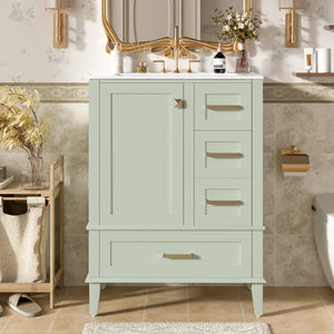 24.8" Bathroom Vanity with Ceramic Sink, Modern Freestanding Cabinet