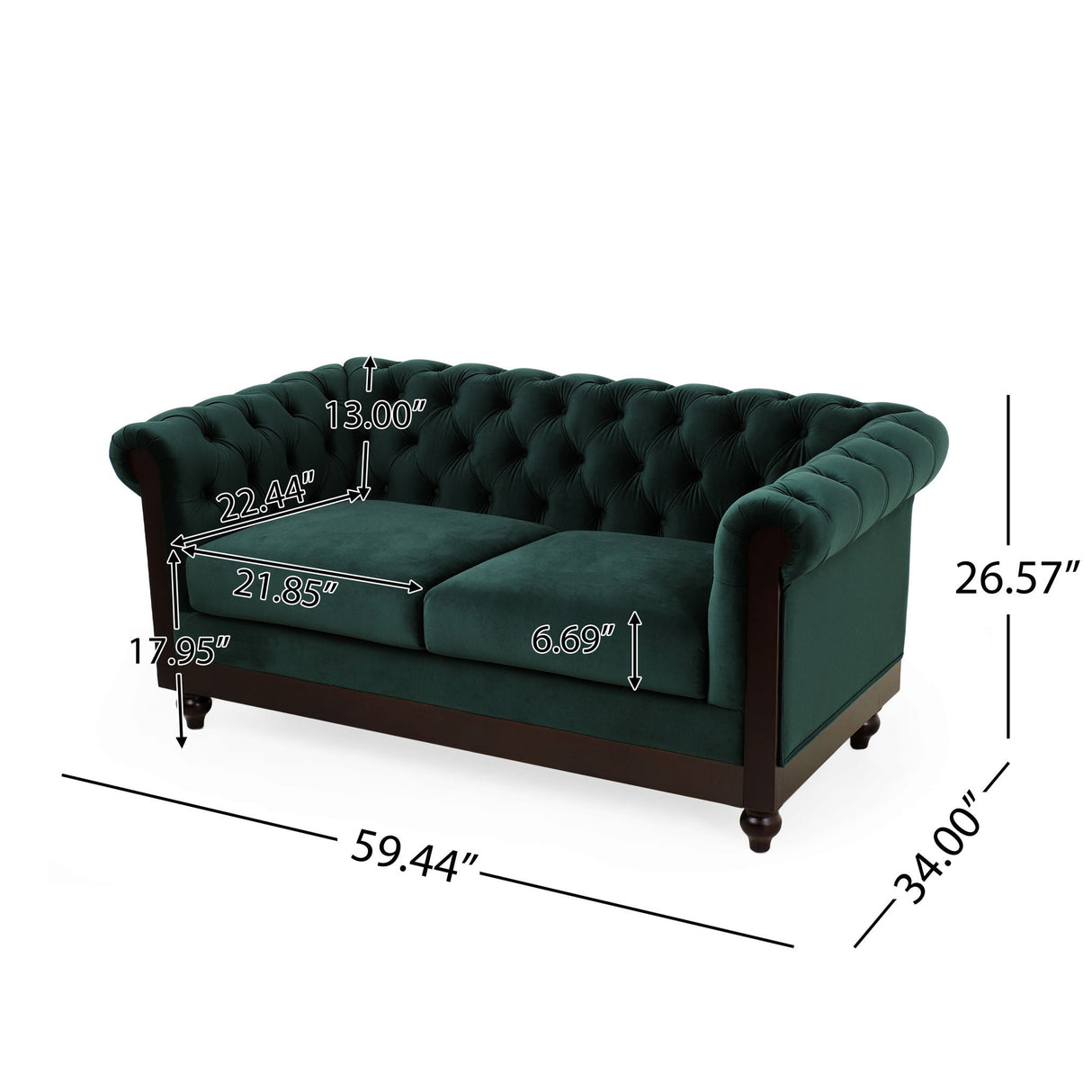 Chesterfield Velvet Loveseat Sofa, 2 Person Rolled Arm Upholstered Couch - Best Buy Furniture