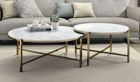 Zaidee - Marble Top Nickel Nesting Table Set - White - Best Buy Furniture