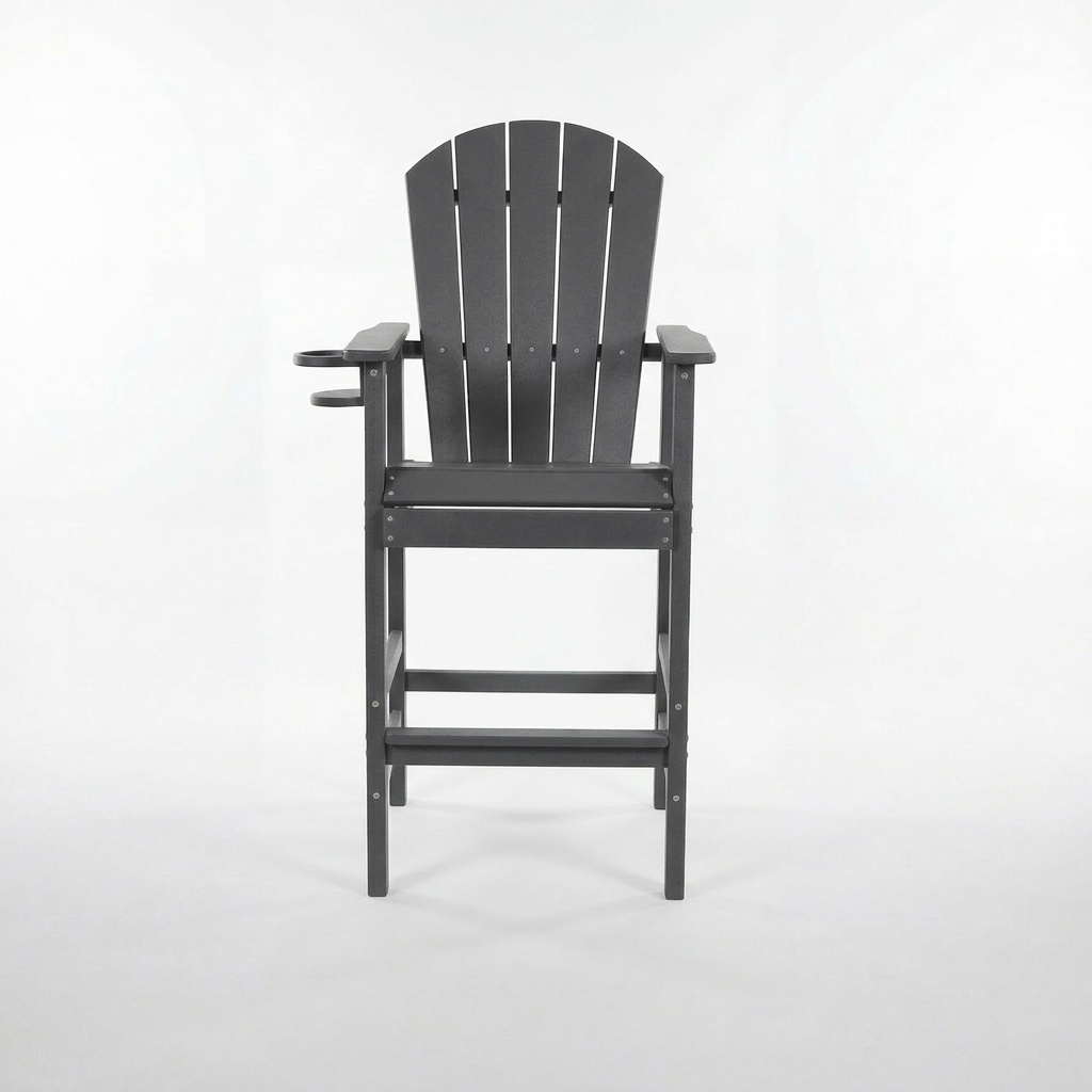 HDPE Bar Height Adirondack Chair with Cup Holder - Gray