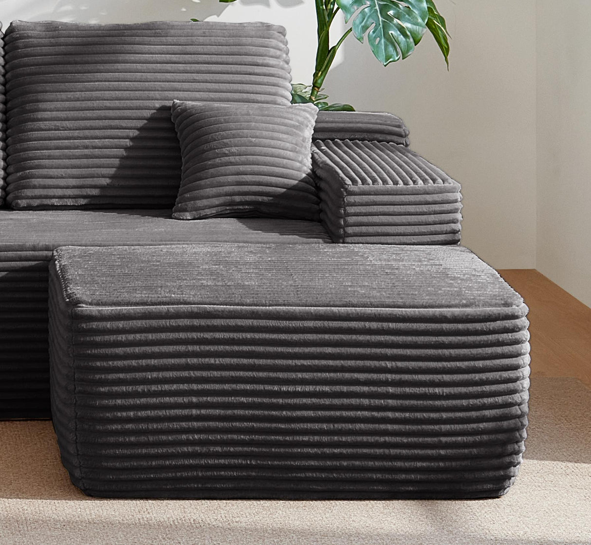 Grey Plush Ottoman