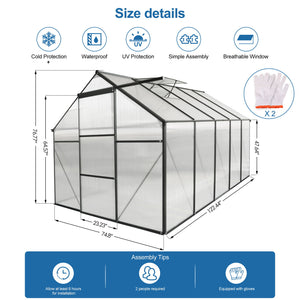 Polycarbonate house Raised Base And Anchor Aluminum Heavy Duty Walk-In houses For Outdoor Backyard In All Season